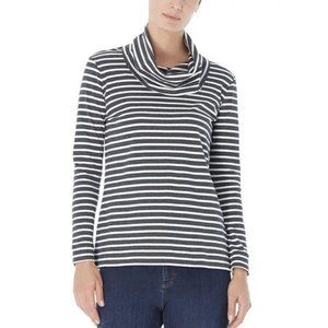 Jones New York Long Sleeve Cowl Neck Pullover Top Black White Stripe Sz XL